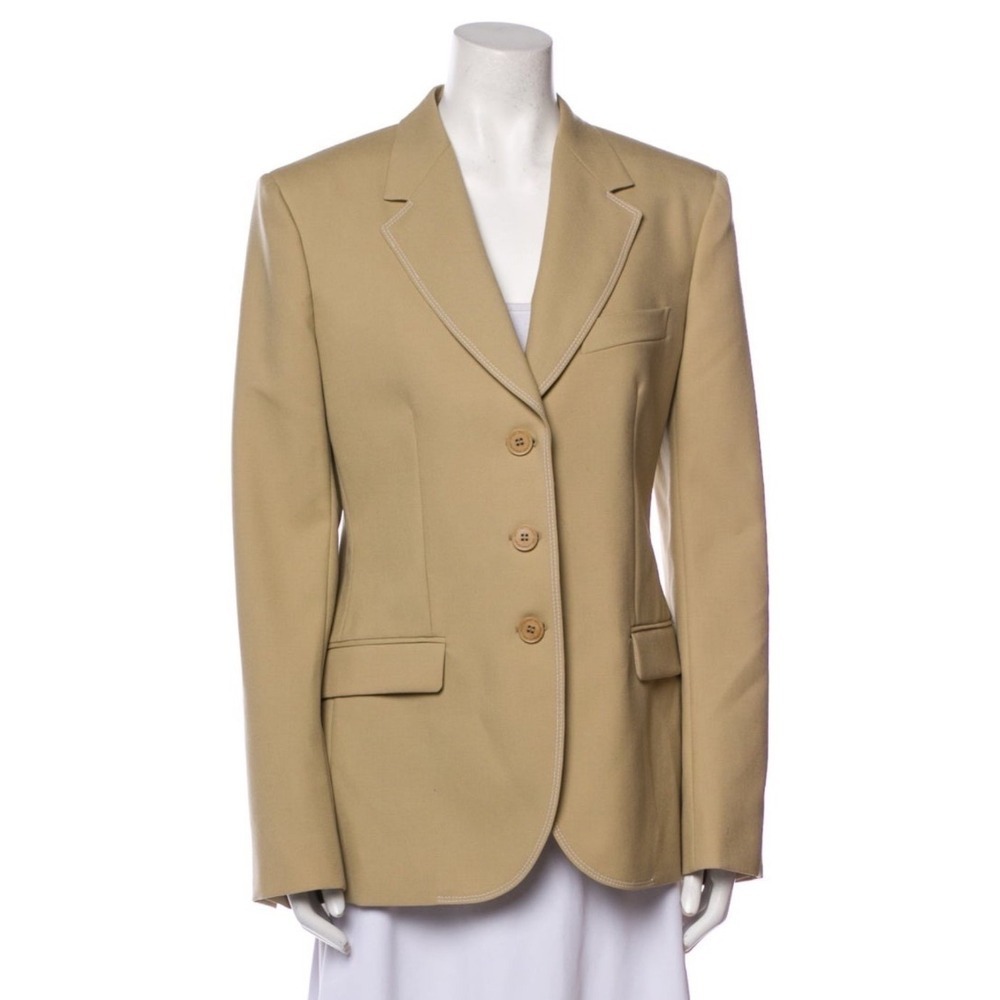 Stella McCartney Womens Tan Wool Blazer Contrast Stitch Jacket IT44 US8 M